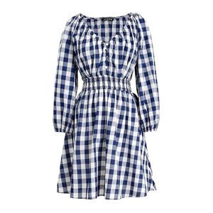 J.Crew Navy Gingham V-neck Long Sleeve Mini Dress Size S Casual Cottage Garden